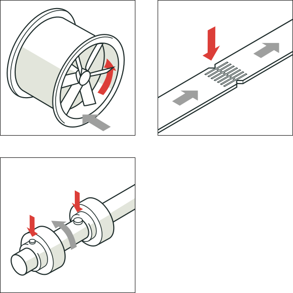 [Image] Three illustrations with red arrows pointing to catching on projections or in gaps. 