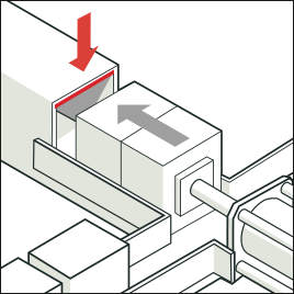 [Image] Illustration with red arrows pointing to example of sheer hazards between a machinery part and a work piece. 