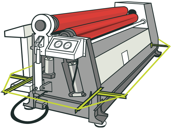 [Image] Machine equipped with emergency stop cord highlighted by green lines. 