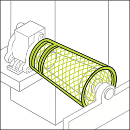 [Image] Fixed guard for a pulley and drive preventing access to transmission machinery. 