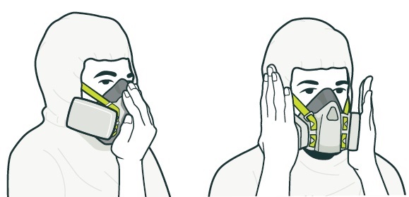 [image] illustration showing left: positive pressure seal-check - right: negative pressure seal-check