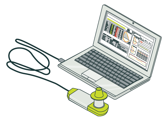 [image] Spirometer connected via cable to a laptop.  