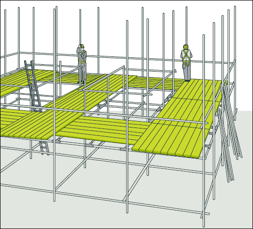 [Image] Two workers constructing a birdcage scaffold